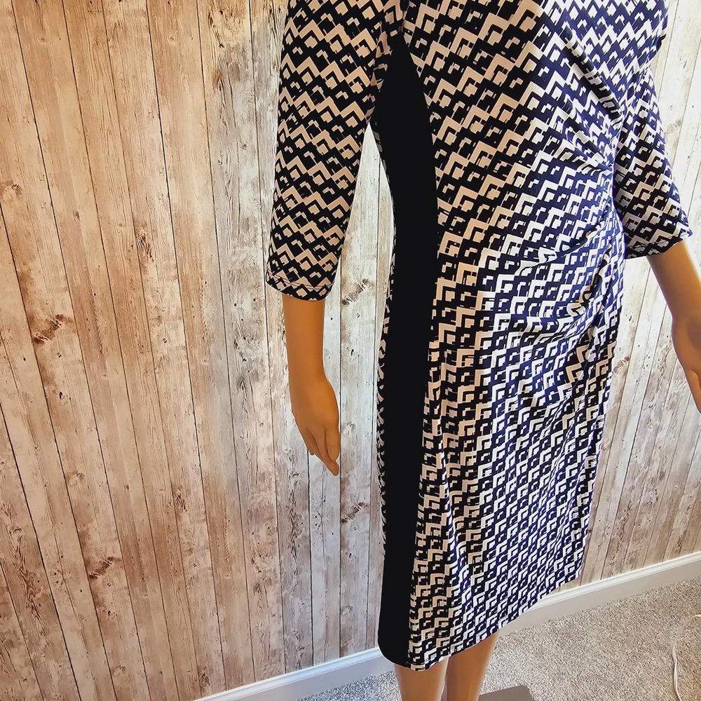Ralph Lauren Navy and White Geometric Midi Dress - Picture 4 of 8